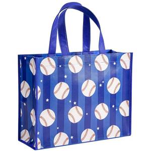 lot 8075 image: Loveinside 13 Large Baseball Reusable Gift Bag, Blue Baseball Pattern, Recycled Party Favor Bag with Handles for Kids Boys, Sports Birthday, Fans, Team Celebration, 13 x 5 x 10, 1 Pcs