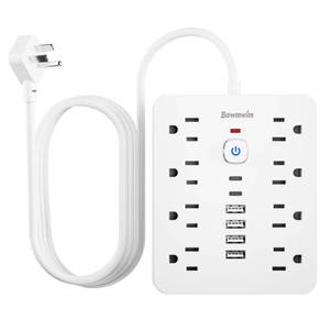 lot 8076 image: Bawmwim Surge Protector Power Strip - 8 Outlets(1850W15A14AWG) 4 USB A��2 USB C, 6FT Flat Plug Extension Cord, Wall Mount Multi Plug Outlet Extender, ETL Listed for Home