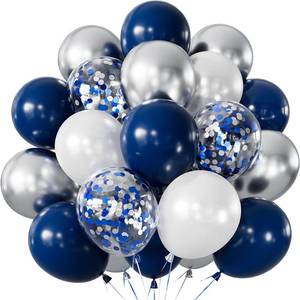 lot 8086 image: Haolongfa Navy Blue and Silver Balloons, 60 Pcs Latex Balloons for Birthday