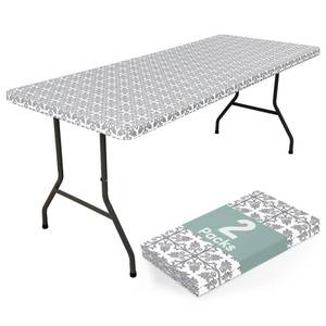 lot 8087 image: misaya 2 Pack 5 Foot Rectangle Picnic Tablecloth, Elastic Fitted Waterproof Table Cover, Windproof Washable Polyester Table Cloth for Camping, Indoor and Outdoor (Grey, 30 x 60)