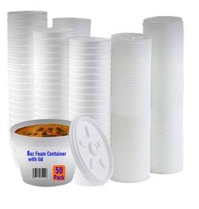 lot 8099 image: Mr Miracle Foam Bowl with Lid for Hot and Cold Foods �� 8 Ounce Disposable Soup Container with Vented Lid, Great for Ice Cream, Yogurt, Soup, Takeout 50 pack