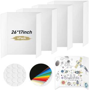 lot 8101 image: PSHVYM 4 Pcs Trifold Poster Board, 26 x 17 inch White Display Poster Boards