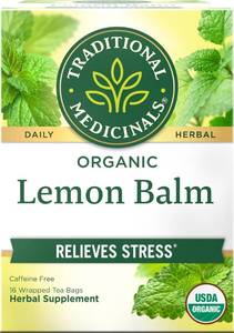 lot 8138 image: Traditional Medicinals Organic, Lemon Balm - Supports Stress Relief & Digestive Health - Kosher, Non-GMO, Caffeine-Free, Compostable - 16 Tea Bags