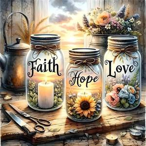 lot 8160 image: Faith Hope Love Wishing Bottle Paint by Number Canvas Kit for Adults