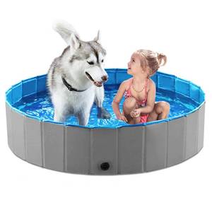 lot 9961 image: Jasonwell Foldable Dog Pet Bath Pool Collapsible Dog Pet Pool Bathing Tub Kiddie Pool Doggie Wading Pool for Puppy Small Medium Large Dogs Cats and Kids 48 Grey