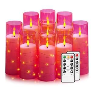 lot 9963 image: Nimiko Flickering Flameless LED Candles,Battery Operated Candles 9 Pcs with Embedded Star String,Acrylic LED Pillar Candles with Remote,Suitable for Home Decoration to Create an Atmosphere (Pink)