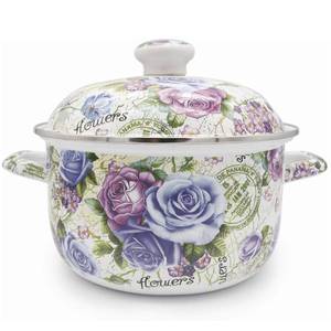 lot 9973 image: OLYTARU Enamel Stockpot with Lid, 2.5 Quart Retro Cooking Pot, Vintage Floral Stew Bean Simmer Pot with Handle, Kitchen Soup Pot,Retro Classic Design