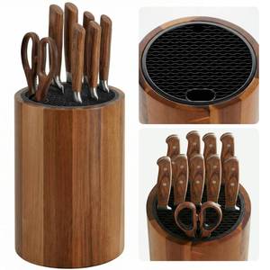 lot 9981 image: Ninonly Round Acacia Wood Knife Block Without Knives