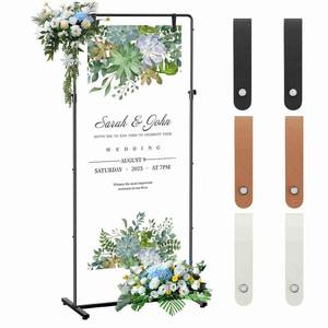 lot 9982 image: Yuoziyy Wedding Welcome Sign stand, Welcome to Our Wedding Sign Holder with Leather Sign Hanging Staps, Adjustable Metal Banner Poster Easel Stand for Entrance Sign Display