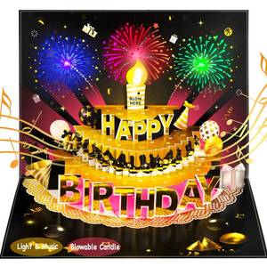 lot 10029 image: Bevbovcard Pop Up Birthday Cards for Men, LED Light & Music Blow The Candle