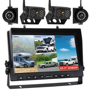 lot 13004 image: WOOCARTY 10.1 Wireless RV Backup Camera System, 2 Rear Cameras & 2 Side Cameras for ReversingMonitoring Trailer Truck Pickup Camper, 1080P DVR Monitor, IP69K Waterproof IR Night Vision Camera, WN4