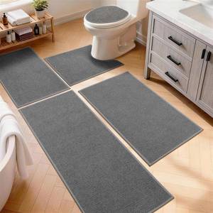 lot 13011 image: YIHOUSE Dark Gray Bathroom Rugs Sets 5 Piece, Quick Dry Thin Bath Mat with Toilet Rug - Non Slip Absorbent Machine Washable - Bath Runner Rugs for Bathtub Sink Home Decor