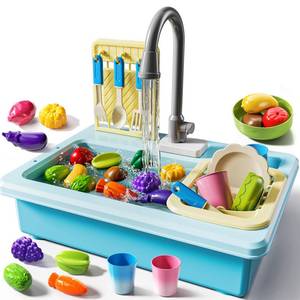 lot 13013 image: JUKUDAHU Play Sink with Running Water, Play Kitchen Toys Sink for Kids