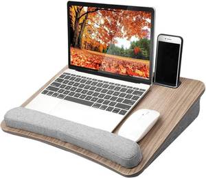 lot 13022 image: HUANUO Laptop Lap Desk with Cushion, Fit up to 15.6 Laptops, Woodgrain
