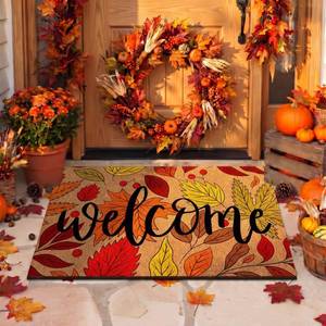 lot 13028 image: Jenaai Fall Doormat, 17 x 29 in Maple Leaf Welcome Mat
