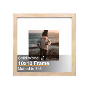lot 13033 image: KINLINK 10x10 Picture Frame, Natural Square Solid Wood Frame for Pictures 6x6 with Mat or 10x10 without Mat, Wall and Tabletop Display Photo Frame Natural Wood Photo Frame 1 Pack