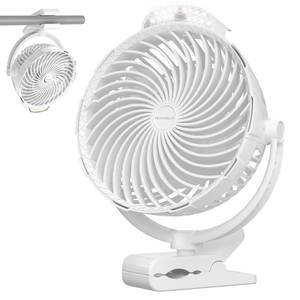 lot 13045 image: Tenvolti 10000mAh Clip on Fan, 8-Inch Golf Cart Fan Rechargeable with LED Light, 9 Speeds Strong Airflow, Ultra Quiet, 30Hrs Runtime, 360° Rotation, Cooling for Bed Camping Office Desk Dorm, White
