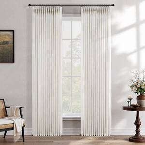 lot 13048 image: Natural Linen Curtains 84 Inch Length 2 Panels for Living Room Neutral Textured Pinch Pleated Curtains Ivory Cream Beige Light Filtering Pleated Drapes 84 Inches Long Back Tab Hooks Clips Rings 7Ft