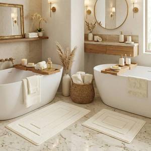 lot 13053 image: GRANNY SAYS Cream Bathroom Rugs Set 2 Piece, Soft Microfiber Bath Mats