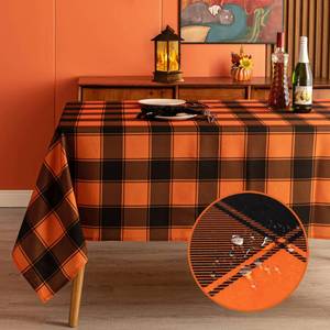 lot 14004 image: MikiUp Checkered Rectangle Halloween Tablecloth - Waterproof, Wrinkle Resistant and Washable Gingham Table Cloth Decorative Table Cover for Party, OrangeBlack 60 x 84 Inch