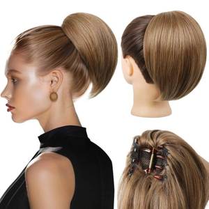 lot 14010 image: REECHO Ponytail Extension, 8 Short Mini Claw Clip Pony Tail Hair Extensions Natural Soft Feather-Light Tension-Free Ponytail Hairpiece for Women - Light Brown with Highlights
