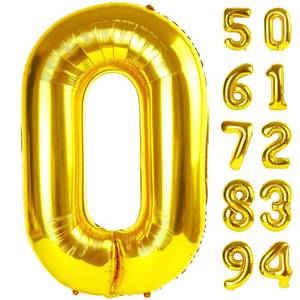 lot 14022 image: Gold 0 Balloon - Number Balloon 40 Inch, 0th Gold Birthday Decorations