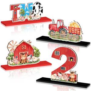 lot 14033 image: 4Pcs Farm Animal 2nd Wooden Table Centerpieces Farm Barnyard Happy 2nd Birthday Table Sign Party Supplies for 2 Years Old Baby Shower Boys Girls Birthday Party Supplies Decor Photo Props Kids