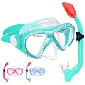 lot 14042 image: Kids Snorkel Set Dry Top Snorkeling Gear for Kids Youth Boys Girls Junior Age 5-15,Tempered Glass Swimming Diving Mask and Snorkel Set 180 Degree Panoramic View (Light Green)