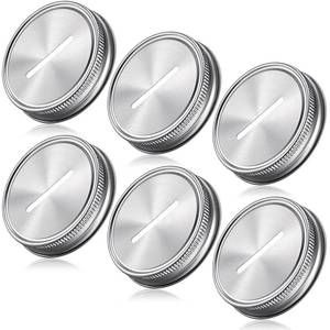 lot 14076 image: Geiserailie 6 Pieces Coin Slot Mason Jars Lids Regular Mouth Jars and Piggy Banks Lids Money Saving Metal Coin Slot Reusable Stainless Steel for Regular Mouth Ball, 70 mm