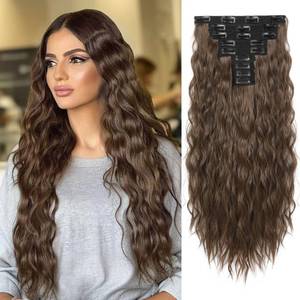 lot 14085 image: Hair Extensions, REECHO 9PCS Clip in Hair Extensions 24 Thick Long Mini Mermaid Wave Luxurious Lightweight Japanese Technology HYOUITSU Fiber Invisible Soft Lace Weft - HE009 Chestnut Brown