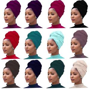 lot 14086 image: Messen 12 Pieces Head Wrap Scarf Stretch Jersey Turban Extra Long Ultra Soft Urban Headwraps for Women Solid Color African Headwear Headband Tie (Set 01)
