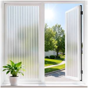 lot 14093 image: Haton Reeded Glass Window Privacy Film, Frosted Glass Film, 17.5 x 78.7