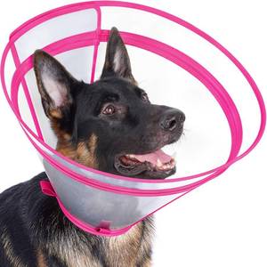 lot 14115 image: Didopet Dog Cone to Stop Licking, Clear Recovery Collar with Detachable Zipper, Sturdy Elizabethan Collar for Large Medium Small Dogs, Soft Adjustable Cone After Surgery Patented, Hot Pink M
