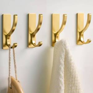 lot 14152 image: pickpiff Adhesive Wall Hooks for CoatTowel, Hold 13LB, Gold 4 Pack