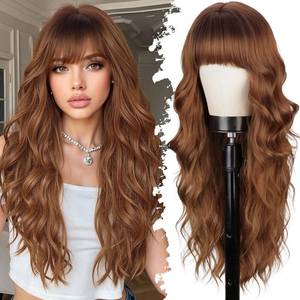 lot 14160 image: Lativ Auburn Wig with Bangs for Women Long Wavy Culry Synthetic