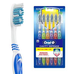 lot 14165 image: Oral-B Cavity Defense Bacteria Fighter Manual Toothbrush for Men, Women, Adults �� 6 Pieces, Soft