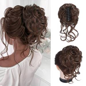 lot 14171 image: Foaoit Messy Bun Hair Piece Claw Clip Bun Hair Accessories for Women Messy Wavy Curly Hair Bun Extensions Short Tousled Updo Synthetic Hair Bun Ponytail Extension(Medium chestnut Brown)