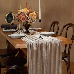 lot 14174 image: Cream Velvet Table Runner 29 x 120 Inch Soft Velvet Fabric Runners