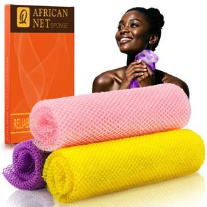lot 14176 image: UJFQBH 3 Pieces African Bath Sponge African Net Long Net Bath Sponge Exfoliating Shower Body Scrubber Back Scrubber Skin Smoother,Great for Daily Use (Pink,Yellow,Purple)