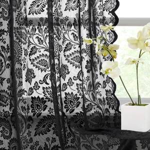 lot 14180 image: Bujasso Leaf Black Sheer Lace Curtains 54 Wx54 Lx2