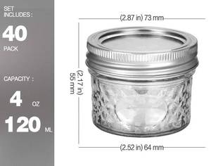 lot 19892 image: VERONES 40 PACK Mason Jars, 4 OZ Canning Jars Jelly Jars With Regular Lids (1 Missing)