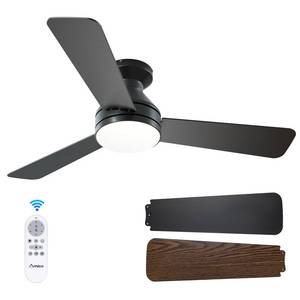 lot 19910 image: Amico 42 Inch Black Low Profile Ceiling Fans with Lights and Remote