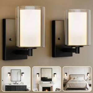 lot 19912 image: Kalium Wall Sconces Set of Two, Modern Matte Black Vanity Wall Lights