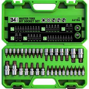 lot 19920 image: SWANLAKE GARDEN TOOLS 34-Piece Torx Bit Socket Set, Tamper Proof T6-T70, Solid Star Bits Set, Premium CR-V & S2 Alloy Steel Star Socket Sets, Torque Bit Sets with Storage Case