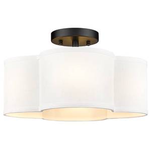 lot 19935 image: Audickic Black Semi Flush Mount Ceiling Light, Close to Ceiling Light Fixtures with Fabric Shade in Quatrefoil Shape, Farmhouse 13-inch Ceiling Light for Kitchen Hallway Bedroom, AD-22007-4SF-BK