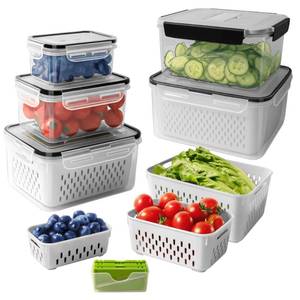 lot 19936 image: 5 PCS Large Fruit storage Containers for Fridge with Colanders and Choppers