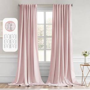 lot 19938 image: MIULEE Light Pink Back Tab Blackout Curtains 52x96 Inch Long 2 Panels Set