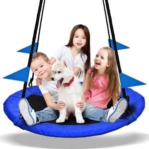 lot 19940 image: PACEARTH 40 Inch Saucer Tree Swing Flying 600lb Weight Capacity 2 Added Hanging Straps Adjustable Multi-Strand Ropes Colorful Safe and Durable Swing Seat for Children Adults - Blue