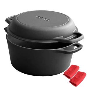 lot 19948 image: EDGING CASTING 2-in-1 Pre-Seasoned Cast Iron Dutch Oven Pot with Skillet Lid Cooking Pan, Cast Iron Skillet Cookware Pan Set with Dual Handles, Indoor Outdoor for BreadFryingBakingCampingBBQ, 5 Qt