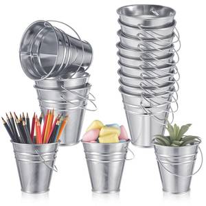 lot 19949 image: Sadnyy 3.5 Inch,12 Pcs Small Metal Bucket with Handle Mini Pail,Silver